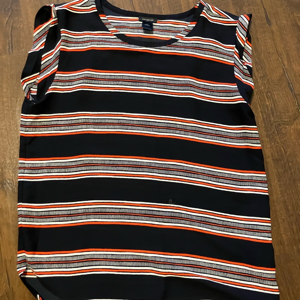 Ann Taylor Black and Red Striped Blouse